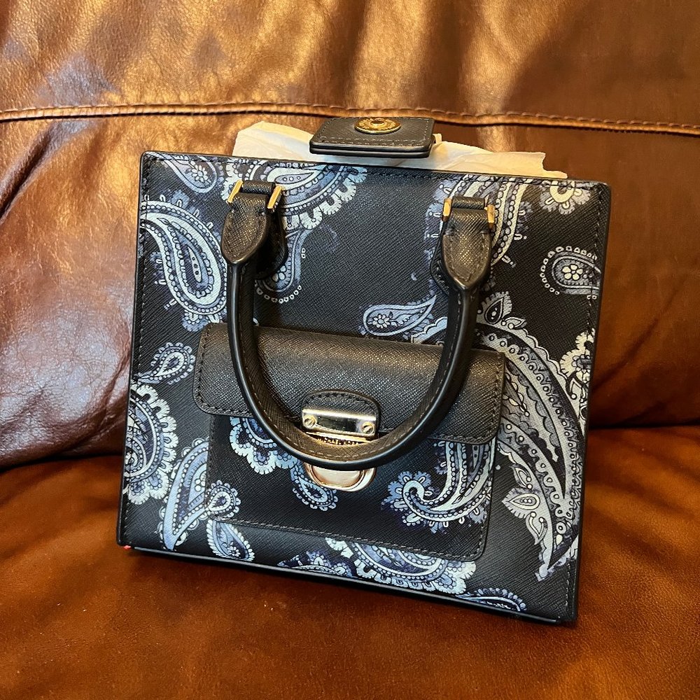 Michael Kors Bridgette Navy Paisley Saffiano Leather Small Messenger Bag